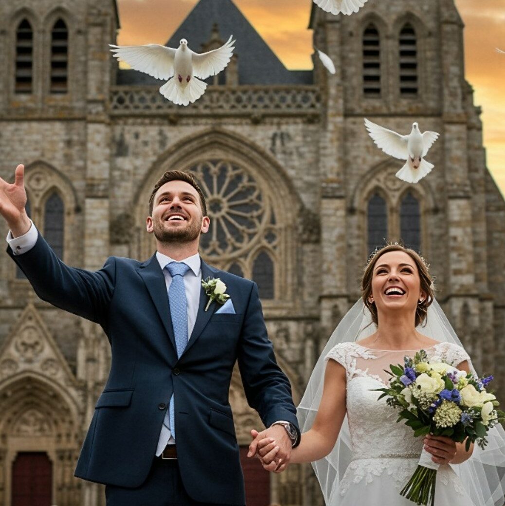 Réception mariage. sortie d'église.